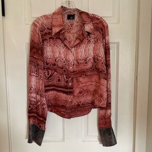 Just Cavalli Coral and Beige Snake Print Top